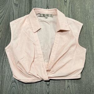 NWT Bonage Crop Top Sleeveless Deep V-Neck Button Down Pastel Pink Medium